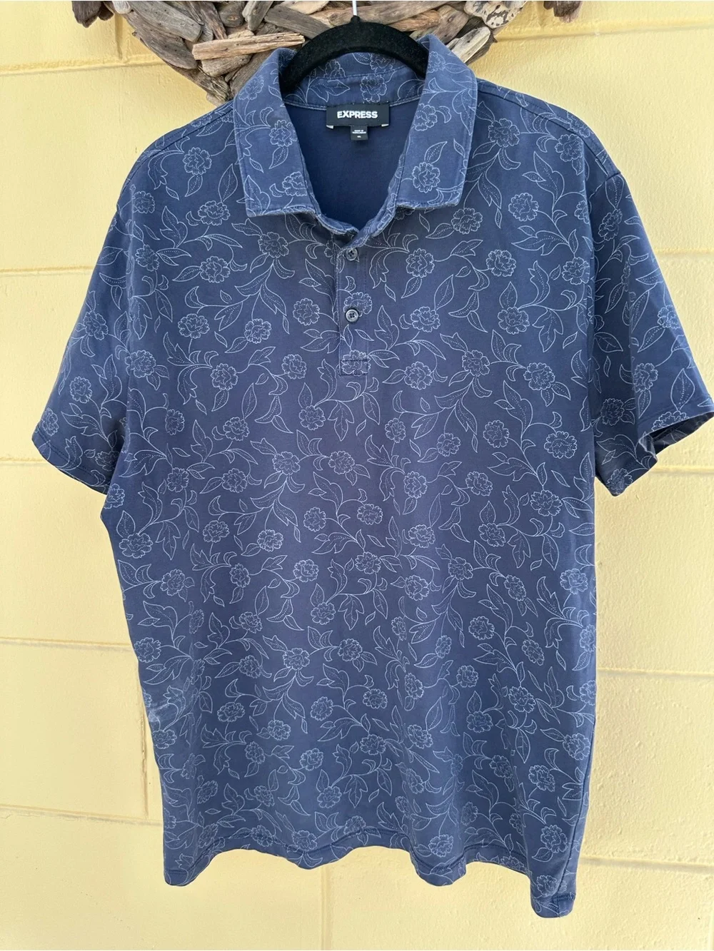 Express Men’s Navy Floral Polo Shirt XL